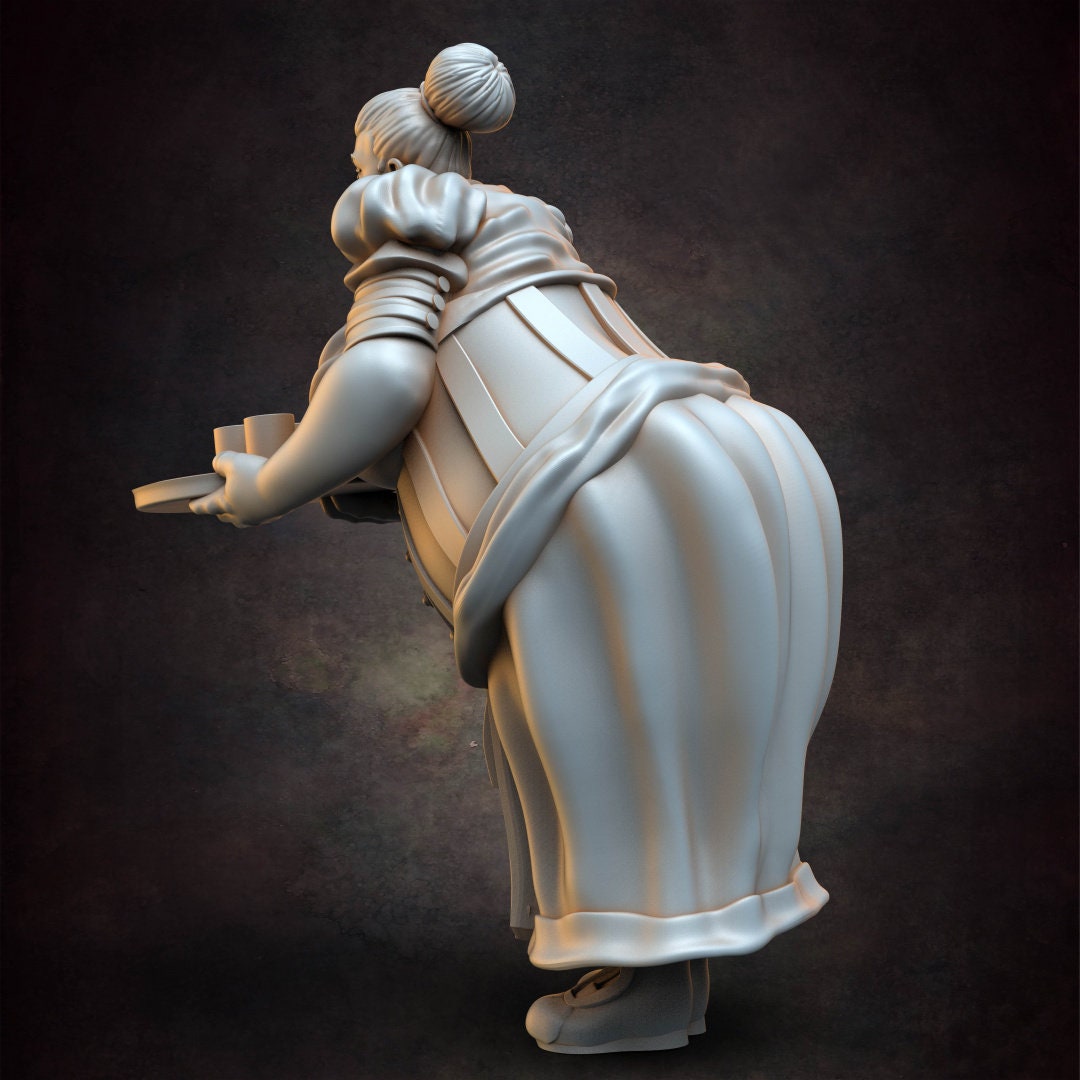 Busty Barmaid - D&D - Busty - Pinup - TTRPG - 32mm Miniature - Pathfinder - Unpainted - Red Clay Collectibles - The Good Ol' Tavern