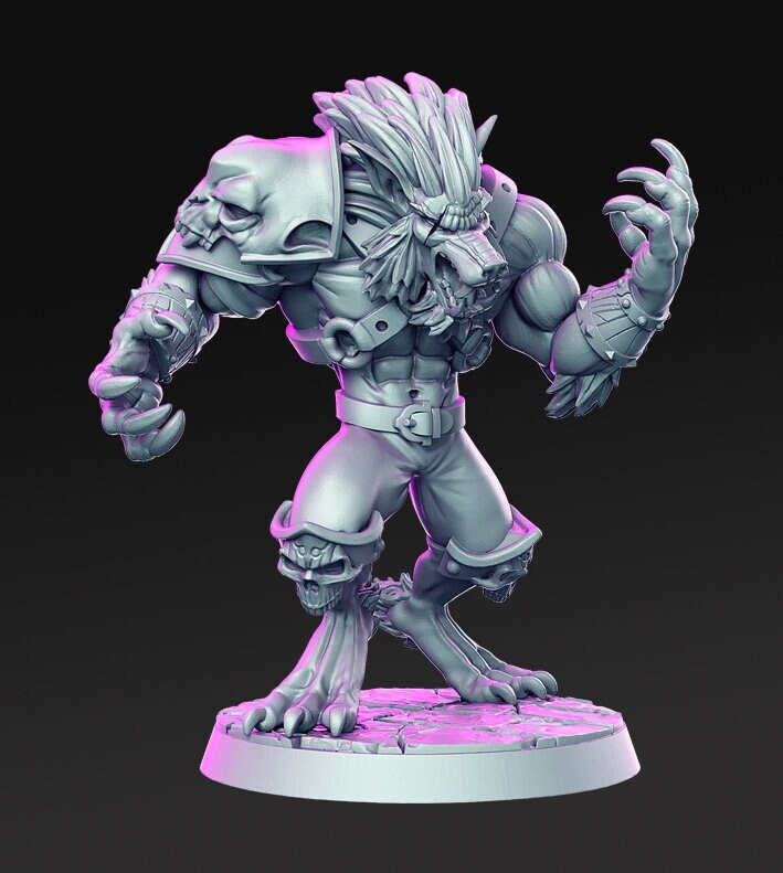 Wilveris - Werewolf - Soldier - Warrior - D&D - Lycan - TTRPG - 32mm Miniature - Pathfinder - Unpainted - Lycanthrope
