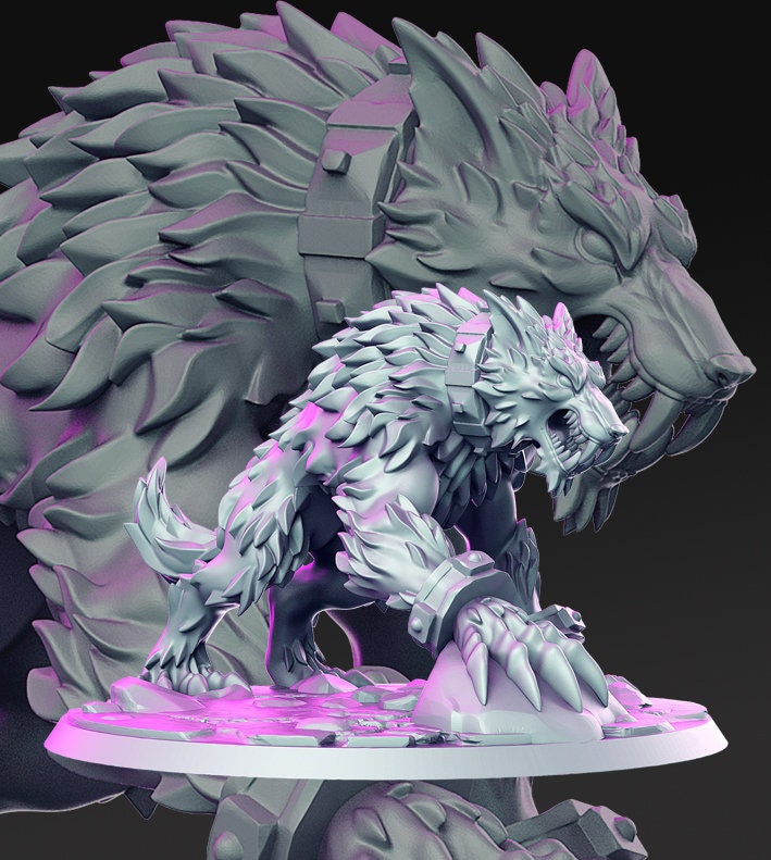 Fangrir - Dire Wolf - D&D - TTRPG - 32mm Miniature - Pathfinder - Unpainted - RN Estudio