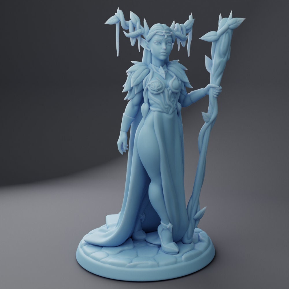 Wood Elf Queen - Twin Goddess Miniatures - D&D - TTRPG - 32mm/75mm Miniature - Pathfinder - Unpainted - Fire- Earth - Air - Water