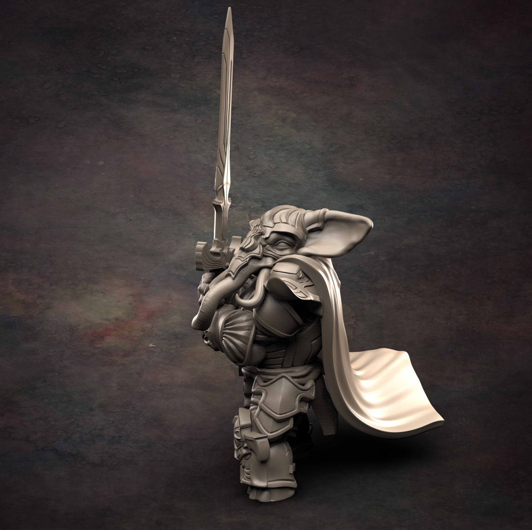 Loxodon Paladin - D&D - Elephant - Warrior - TTRPG - 32mm Miniature - Pathfinder - Unpainted - Red Clay Collectibles