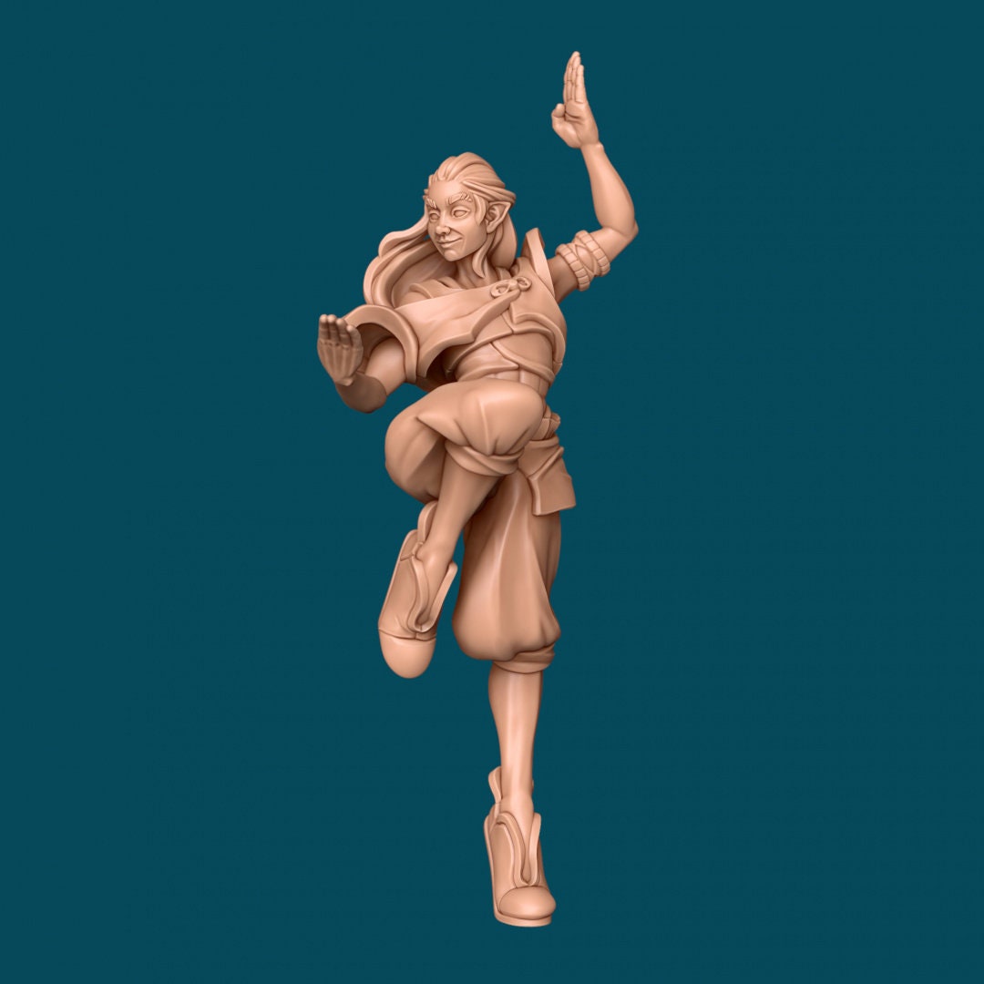 Female Genasi Monk for TTRPG - Awkward Penguin Miniatures - D&D - TTRPG - 32mm Miniature - Pathfinder - Unpainted - 5E