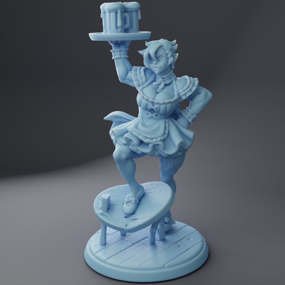 Female Orc Barmaid - Twin Goddess Miniatures - D&D - TTRPG - 32mm Miniature - Pathfinder - Unpainted