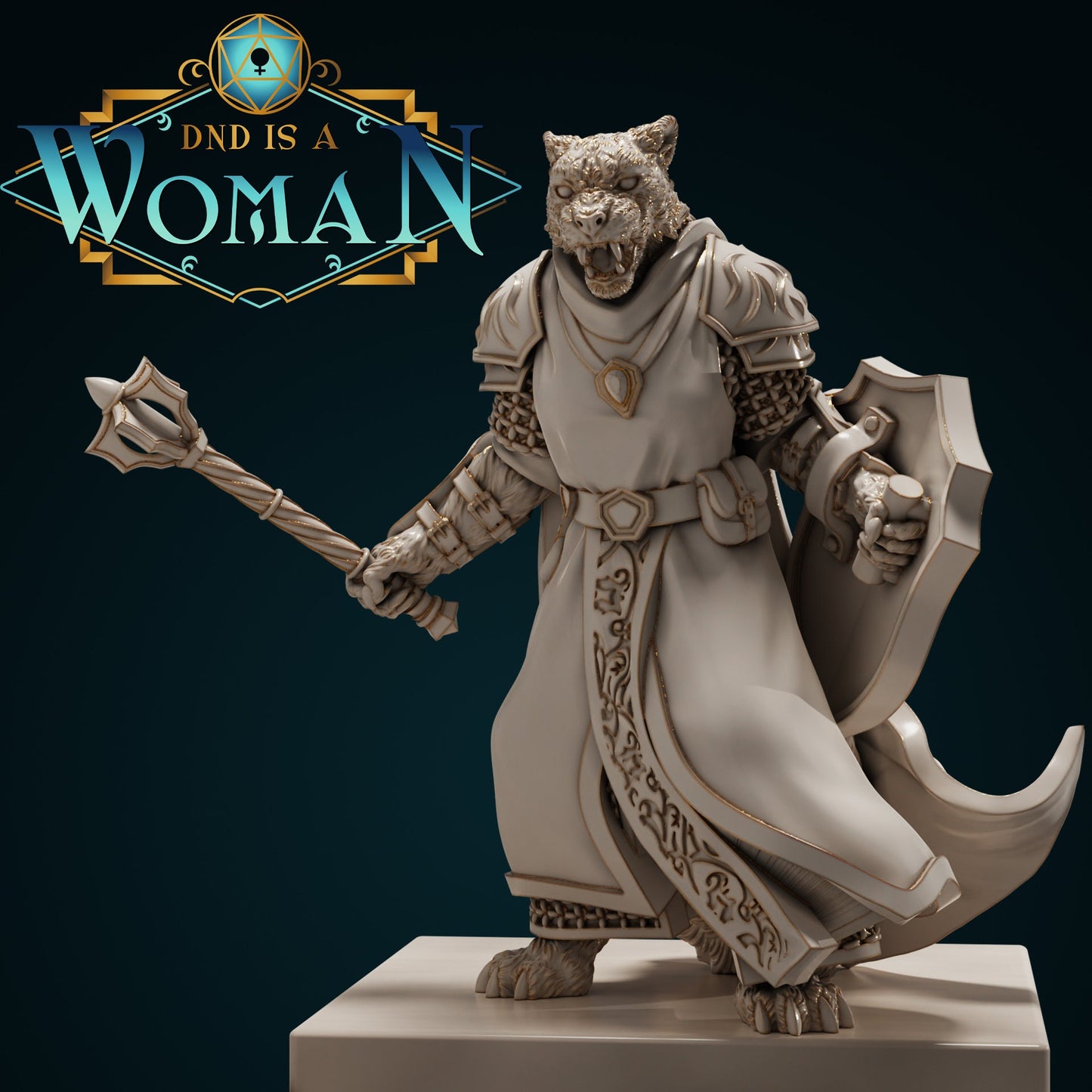 Female Tabaxi Cleric for TTRPG - DND is a Woman - Snowy Meadows Silver Sky - Pathfinder - D&D - TTRPG