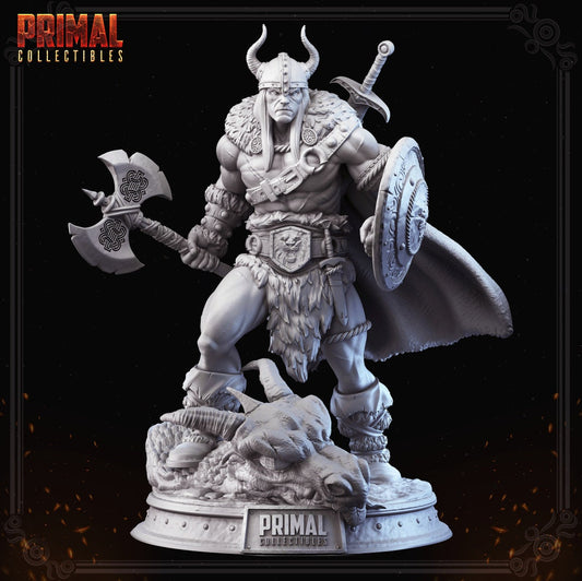 Human Male Barbarian Miniature for D&D - TTRPG - 32mm Miniature - Kreyvos the Barbarian - Pathfinder - Unpainted - Primal Collectibles