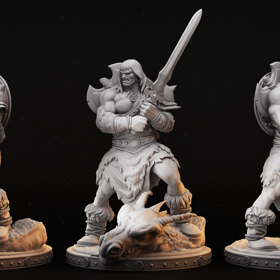 Human Male Barbarian Miniature for D&D - TTRPG - 32mm Miniature - Thurkal the Barbarian - Pathfinder - Unpainted - Primal Collectibles
