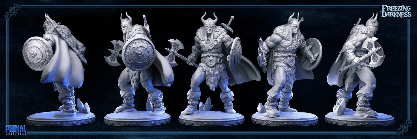 Human Male Barbarian Miniature for D&D - TTRPG - 32mm Miniature - Kreyvos the Barbarian - Pathfinder - Unpainted - Primal Collectibles