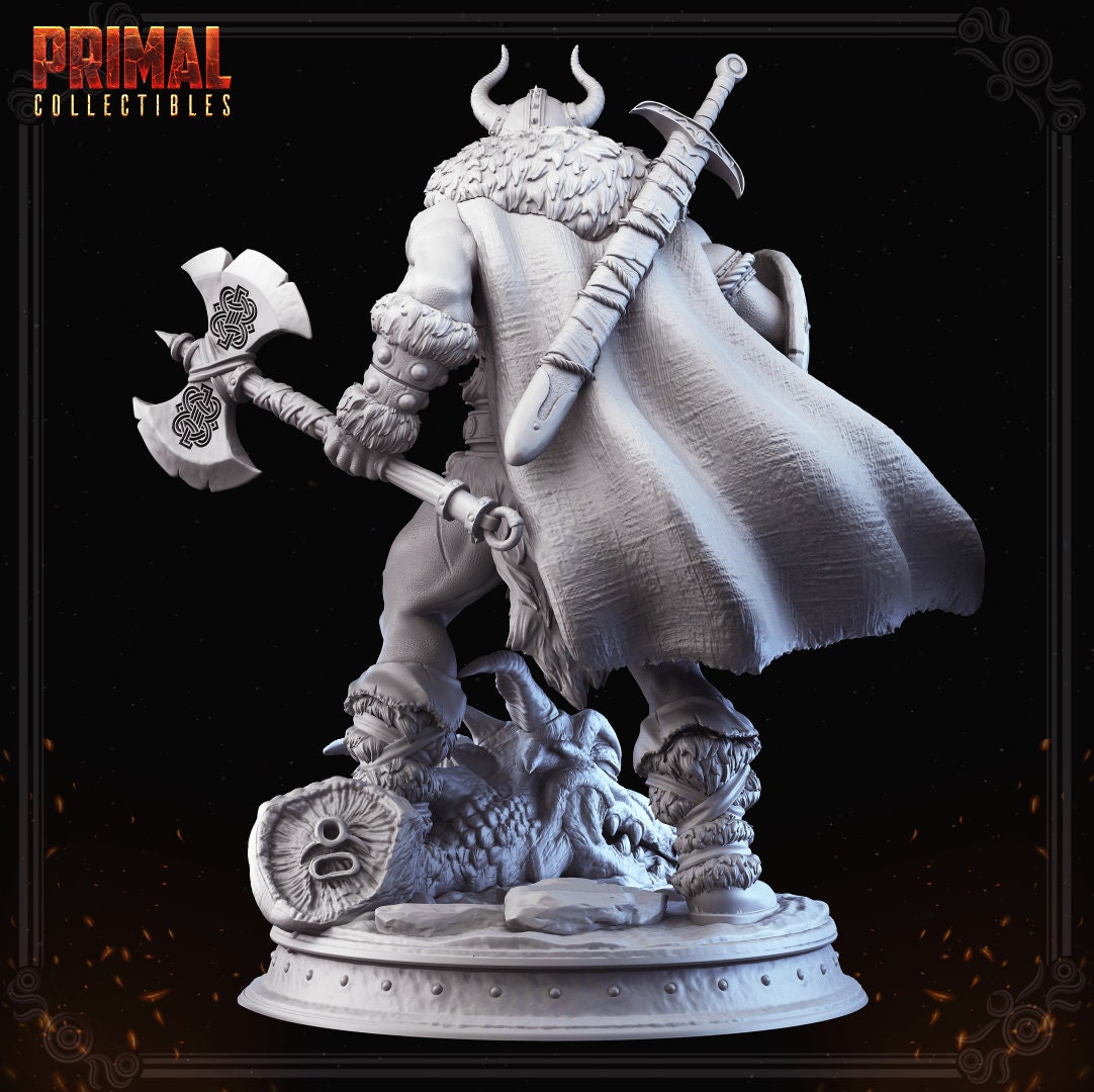 Human Male Barbarian Miniature for D&D - TTRPG - 32mm Miniature - Kreyvos the Barbarian - Pathfinder - Unpainted - Primal Collectibles