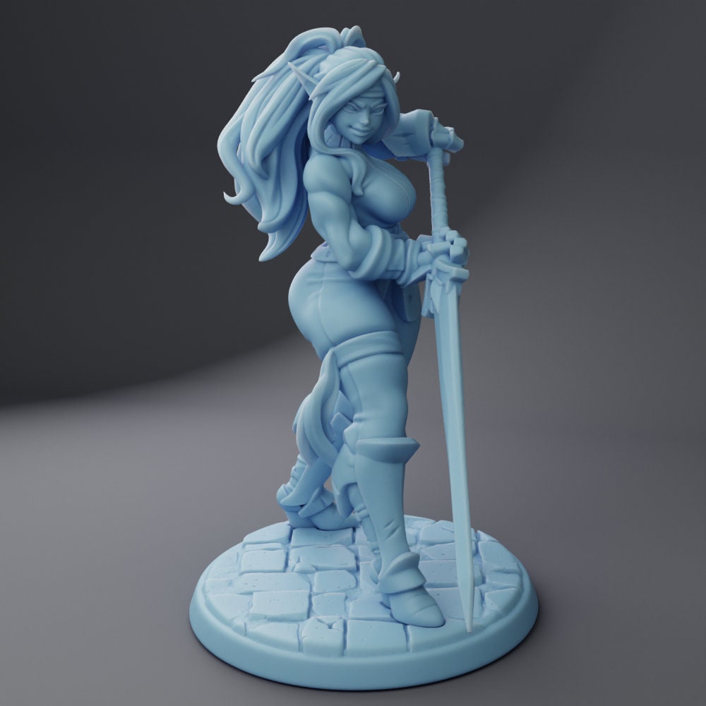 Elven Female Warrior - Twin Goddess Miniatures - D&D - TTRPG - 32mm Miniature - Pathfinder - Unpainted