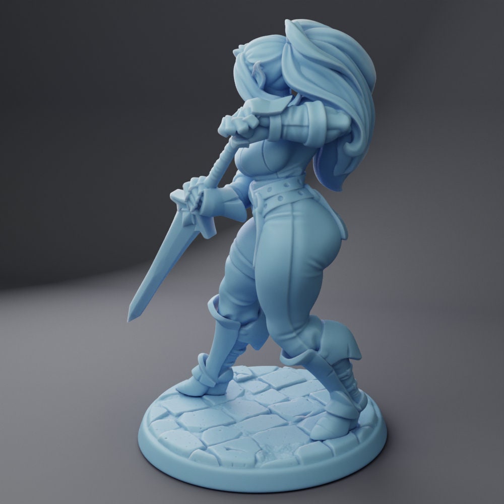 Elven Female Warrior - Twin Goddess Miniatures - D&D - TTRPG - 32mm Miniature - Pathfinder - Unpainted