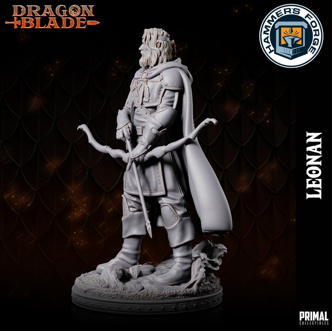 Male Half Elf Ranger Miniature for D&D - TTRPG - 32mm Miniature - Leonan - Pathfinder - Unpainted - Primal Collectibles - Dragon Blade