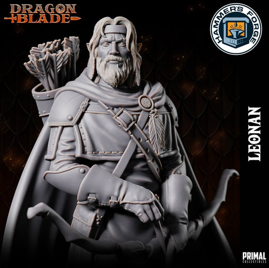 Male Half Elf Ranger Miniature for D&D - TTRPG - 32mm Miniature - Leonan - Pathfinder - Unpainted - Primal Collectibles - Dragon Blade
