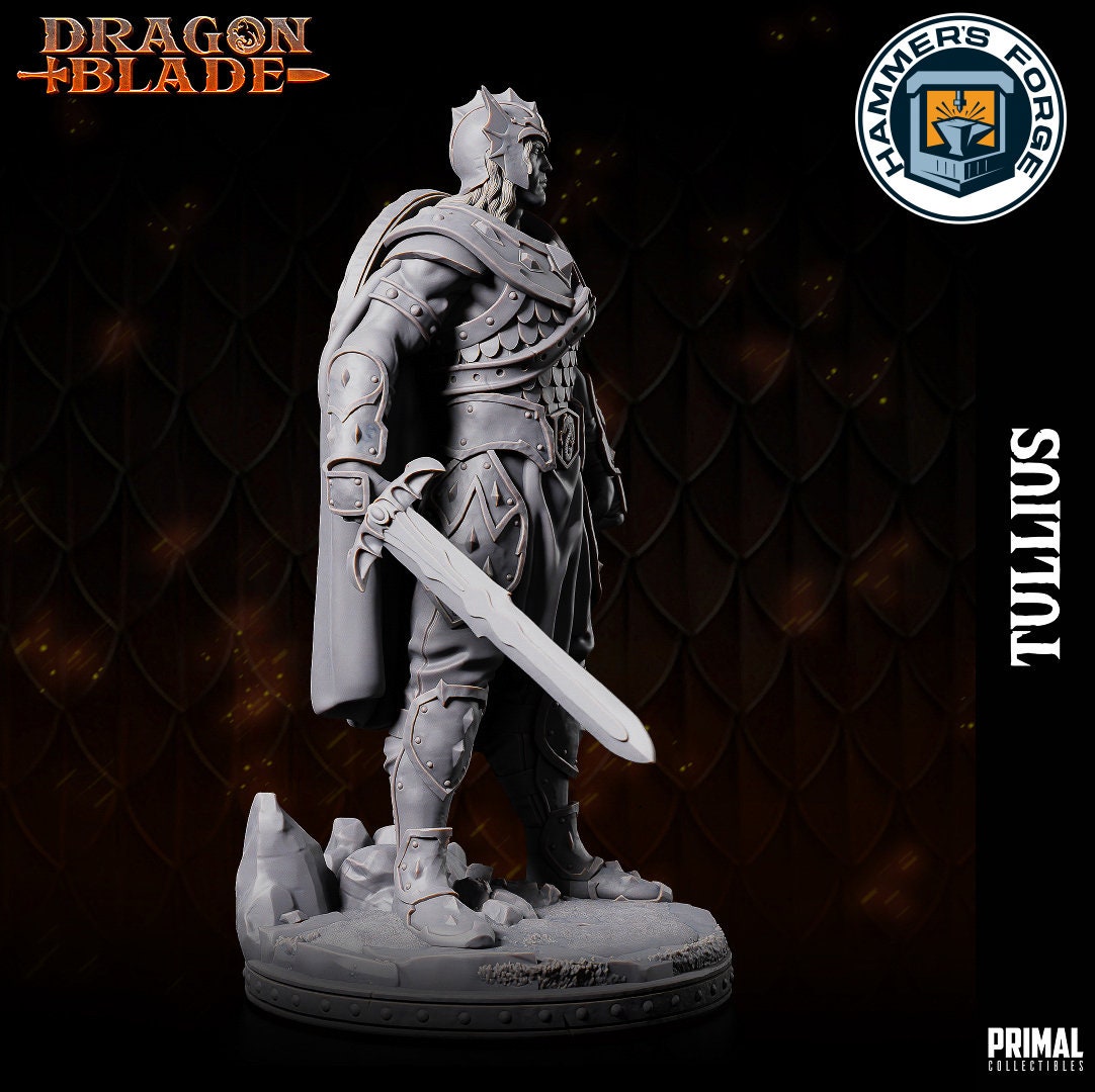 Human Male Fighter Miniature for D&D - TTRPG - 32mm Miniature - Tullius - Pathfinder - Unpainted - Primal Collectibles - Dragon Blade