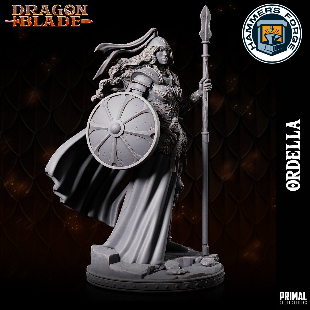 Elven Female Warrior Miniature for D&D - TTRPG - 32mm Miniature - Ordella - Pathfinder - Unpainted - Primal Collectibles - Dragon Blade