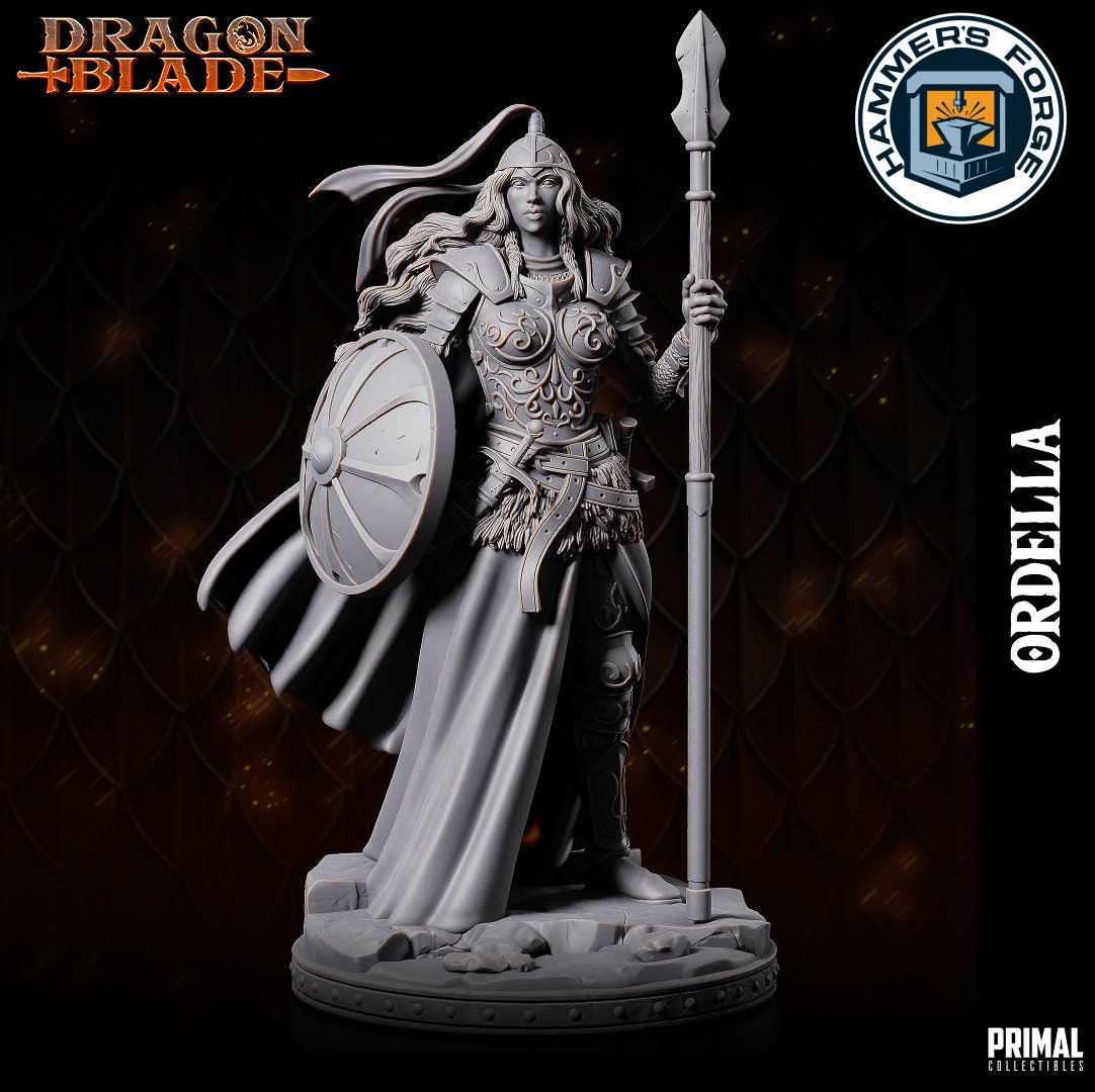 Elven Female Warrior Miniature for D&D - TTRPG - 32mm Miniature - Ordella - Pathfinder - Unpainted - Primal Collectibles - Dragon Blade