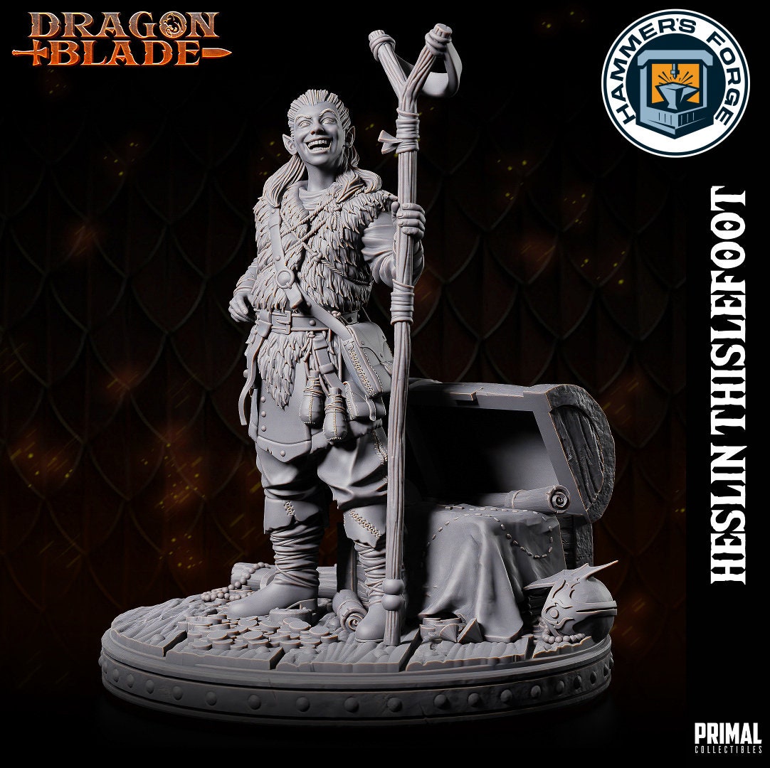 Male Kender Rogue Mini for D&D - TTRPG - 32mm Miniature - Heslin Thislefoot - Pathfinder - Unpainted - Primal Collectibles - DragonBlade