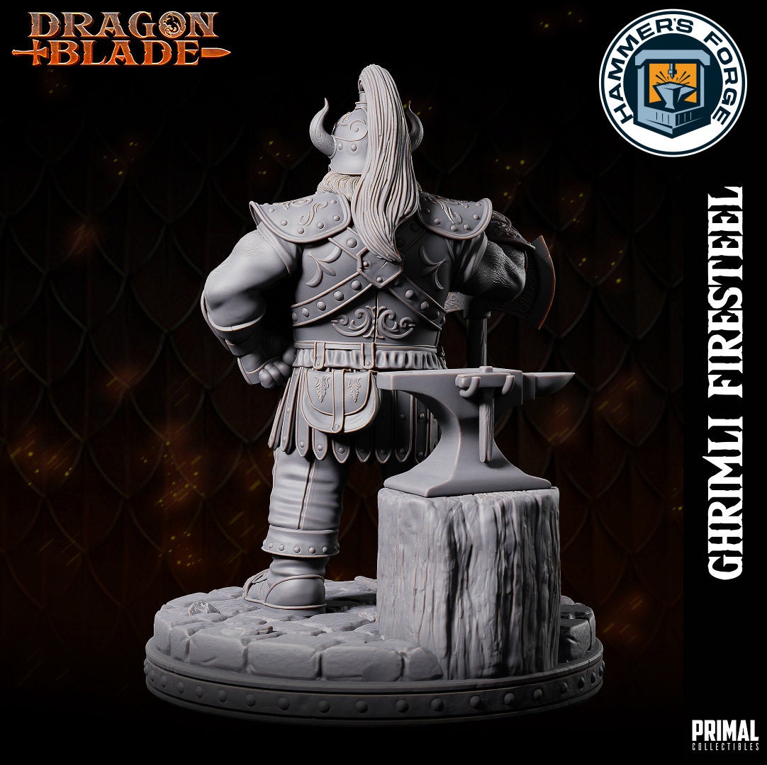 Dwarven Male Fighter Miniature for D&D - TTRPG - 32mm Miniature - Ghrimli - Pathfinder - Unpainted - Primal Collectibles - Dragon Blade