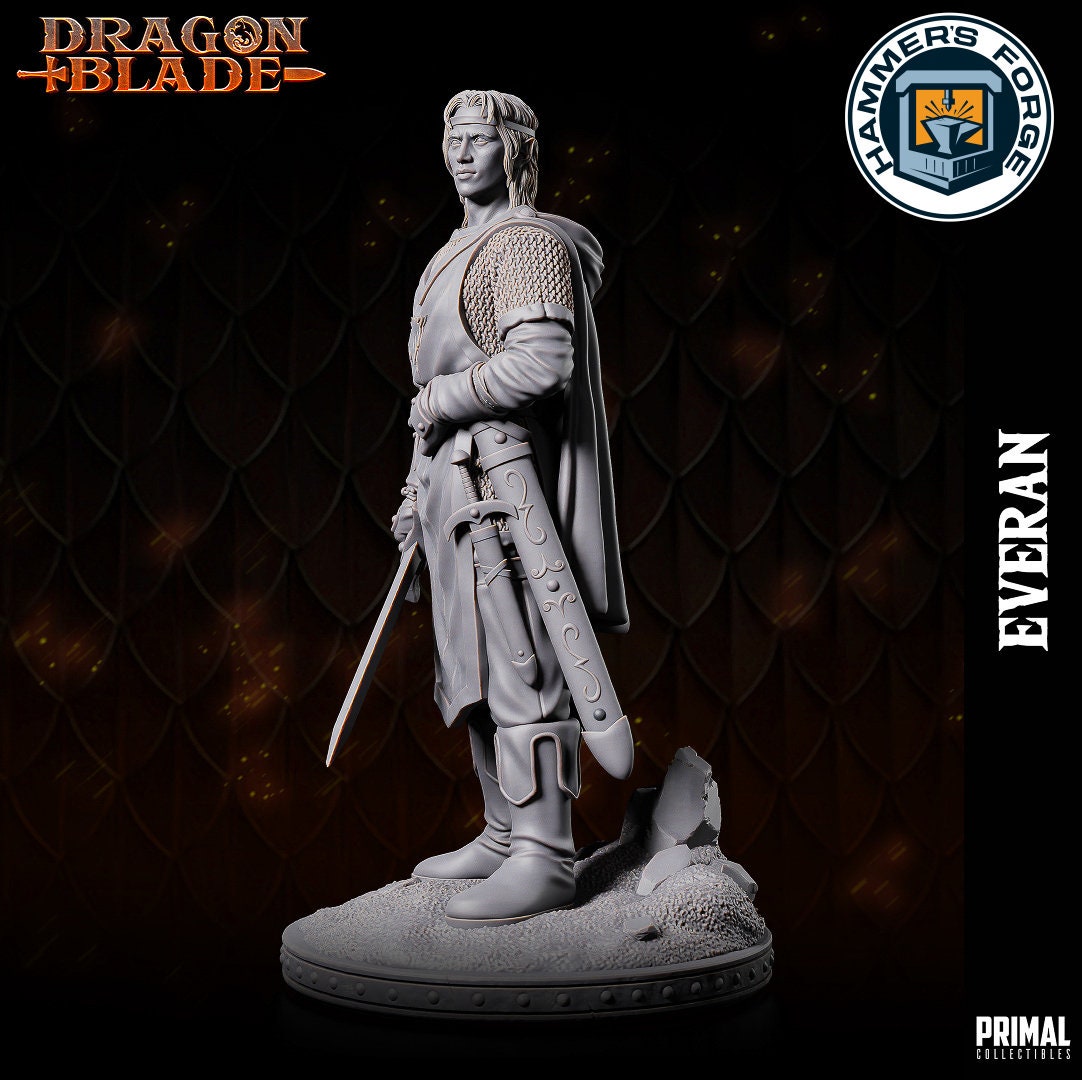 Elven Male Battlemage Miniature for D&D - TTRPG - 32mm Miniature - Everan - Pathfinder - Unpainted - Primal Collectibles - Dragon Blade
