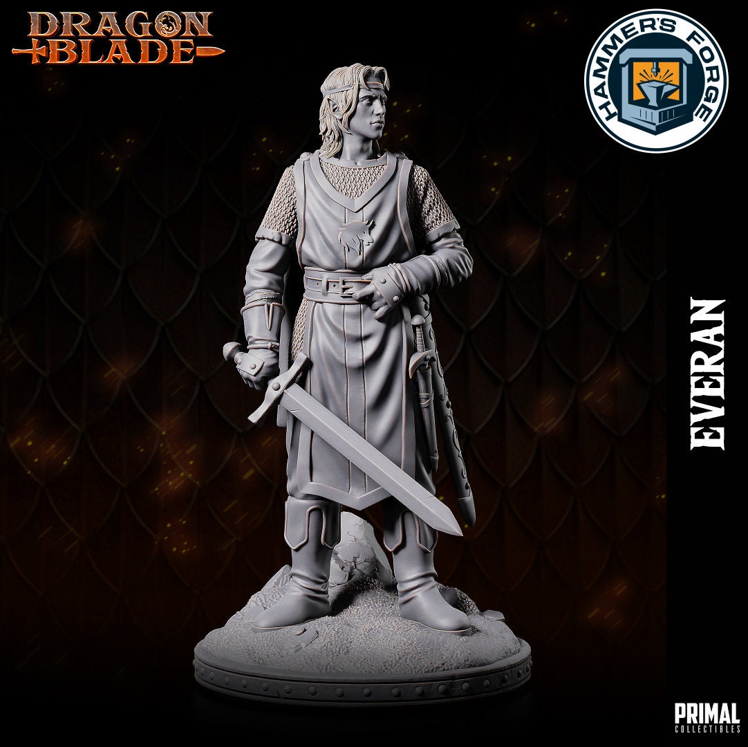 Elven Male Battlemage Miniature for D&D - TTRPG - 32mm Miniature - Everan - Pathfinder - Unpainted - Primal Collectibles - Dragon Blade