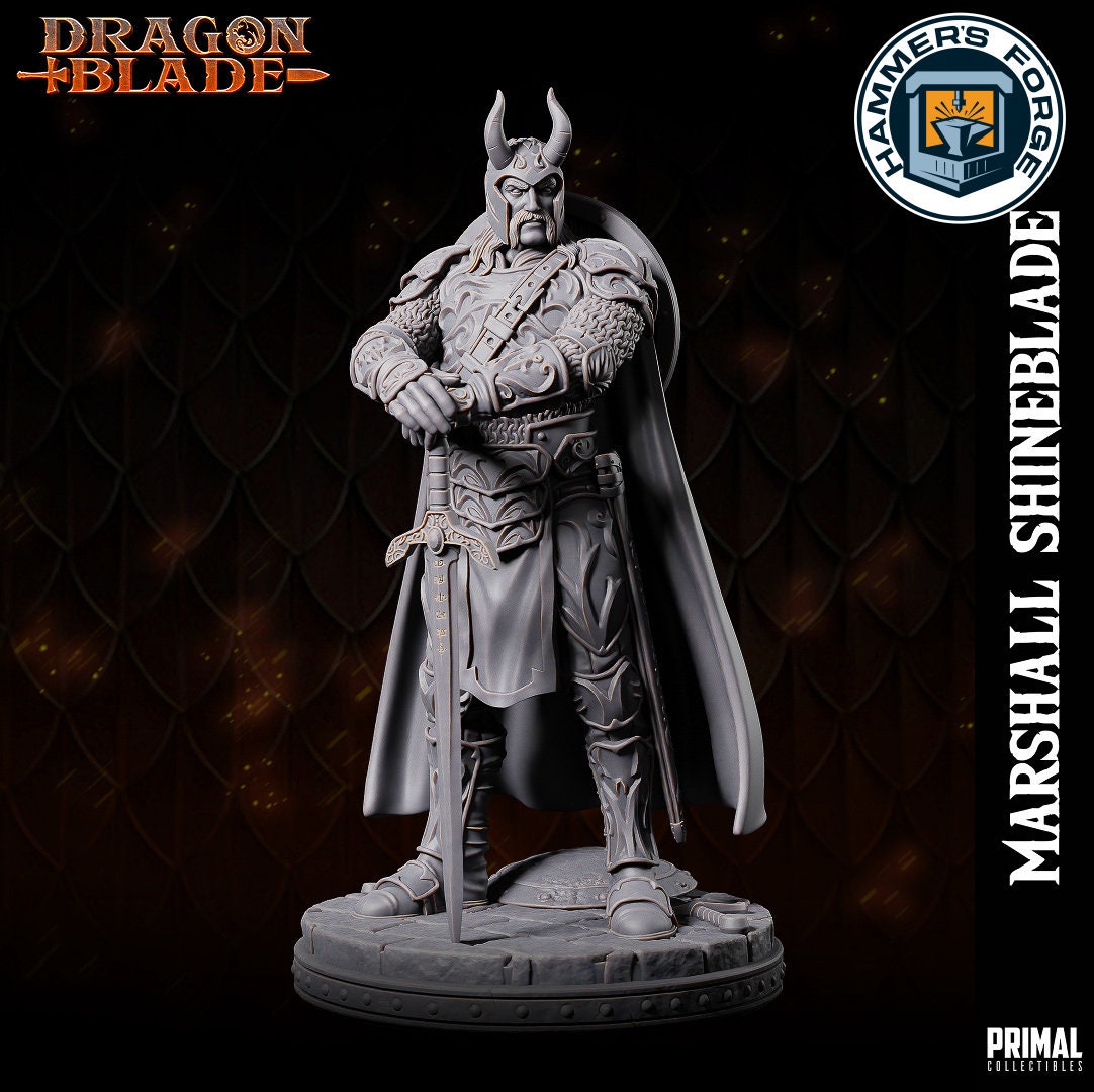 Human Male Fighter Miniature for D&D - TTRPG - 32mm Miniature - Marshall Shineblade - Unpainted - Primal Collectibles - Dragon Blade