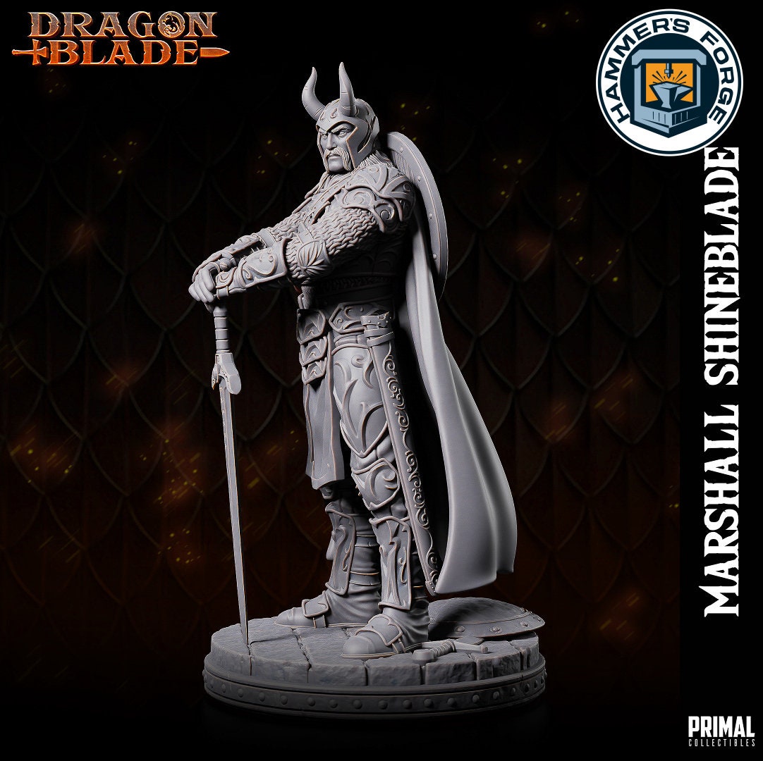 Human Male Fighter Miniature for D&D - TTRPG - 32mm Miniature - Marshall Shineblade - Unpainted - Primal Collectibles - Dragon Blade