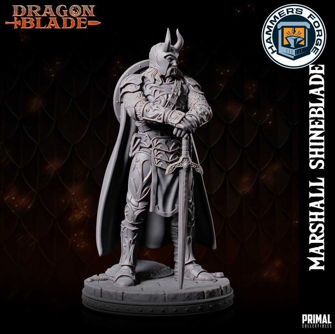 Human Male Fighter Miniature for D&D - TTRPG - 32mm Miniature - Marshall Shineblade - Unpainted - Primal Collectibles - Dragon Blade