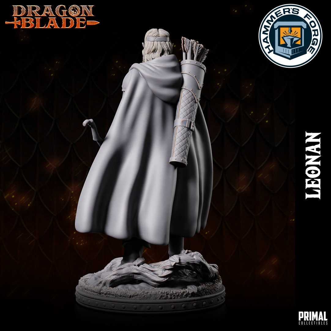 Male Half Elf Ranger Miniature for D&D - TTRPG - 32mm Miniature - Leonan - Pathfinder - Unpainted - Primal Collectibles - Dragon Blade