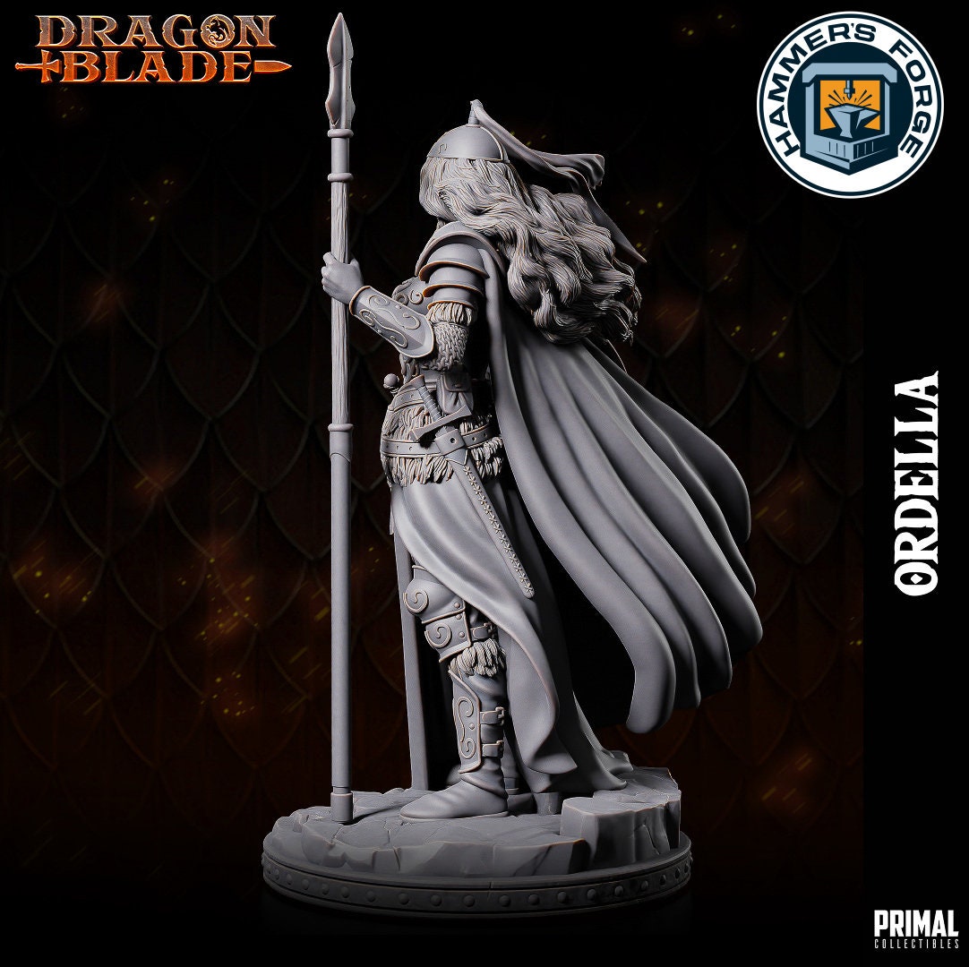 Elven Female Warrior Miniature for D&D - TTRPG - 32mm Miniature - Ordella - Pathfinder - Unpainted - Primal Collectibles - Dragon Blade