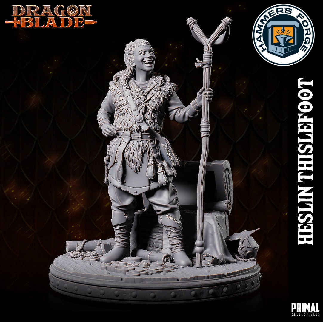 Male Kender Rogue Mini for D&D - TTRPG - 32mm Miniature - Heslin Thislefoot - Pathfinder - Unpainted - Primal Collectibles - DragonBlade