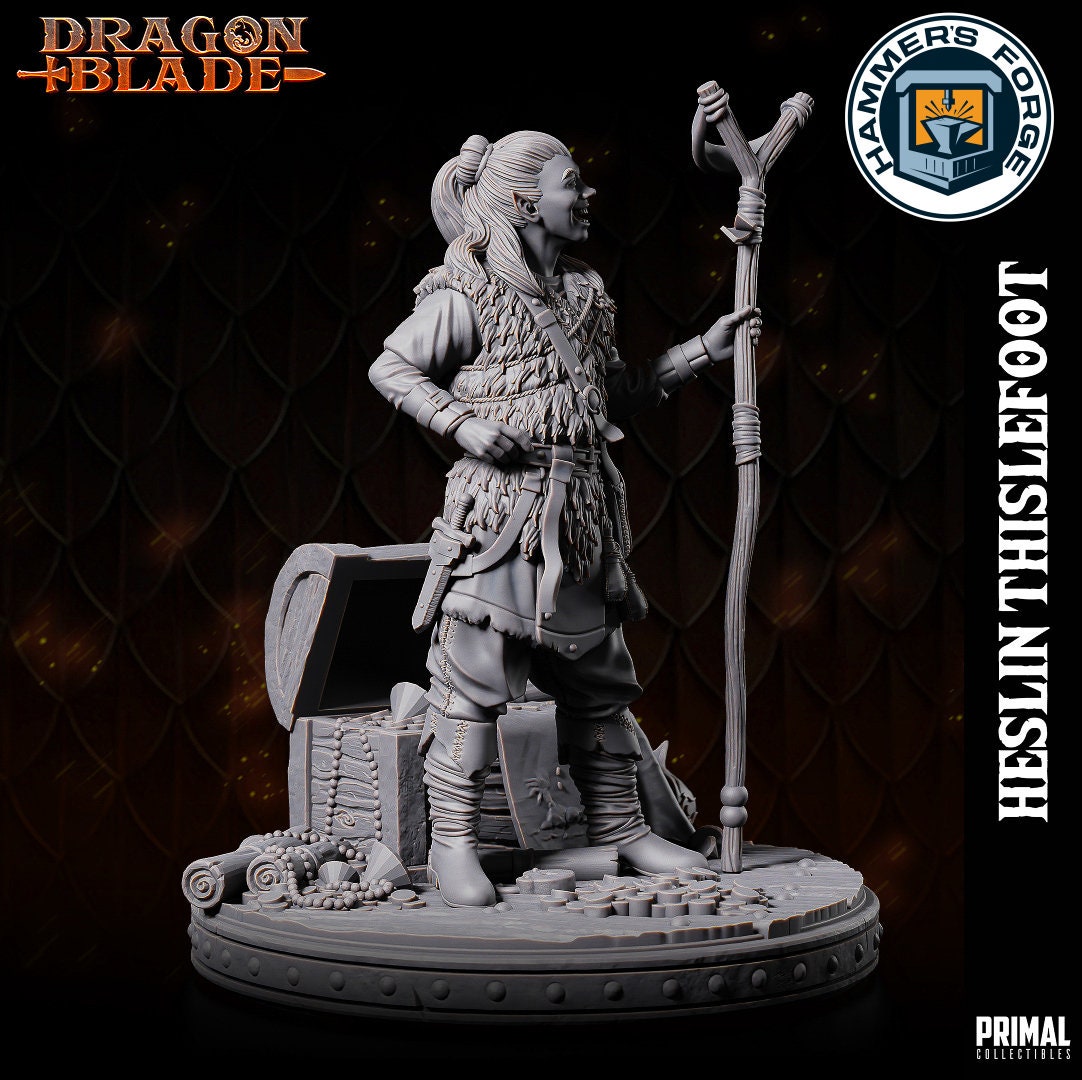 Male Kender Rogue Mini for D&D - TTRPG - 32mm Miniature - Heslin Thislefoot - Pathfinder - Unpainted - Primal Collectibles - DragonBlade