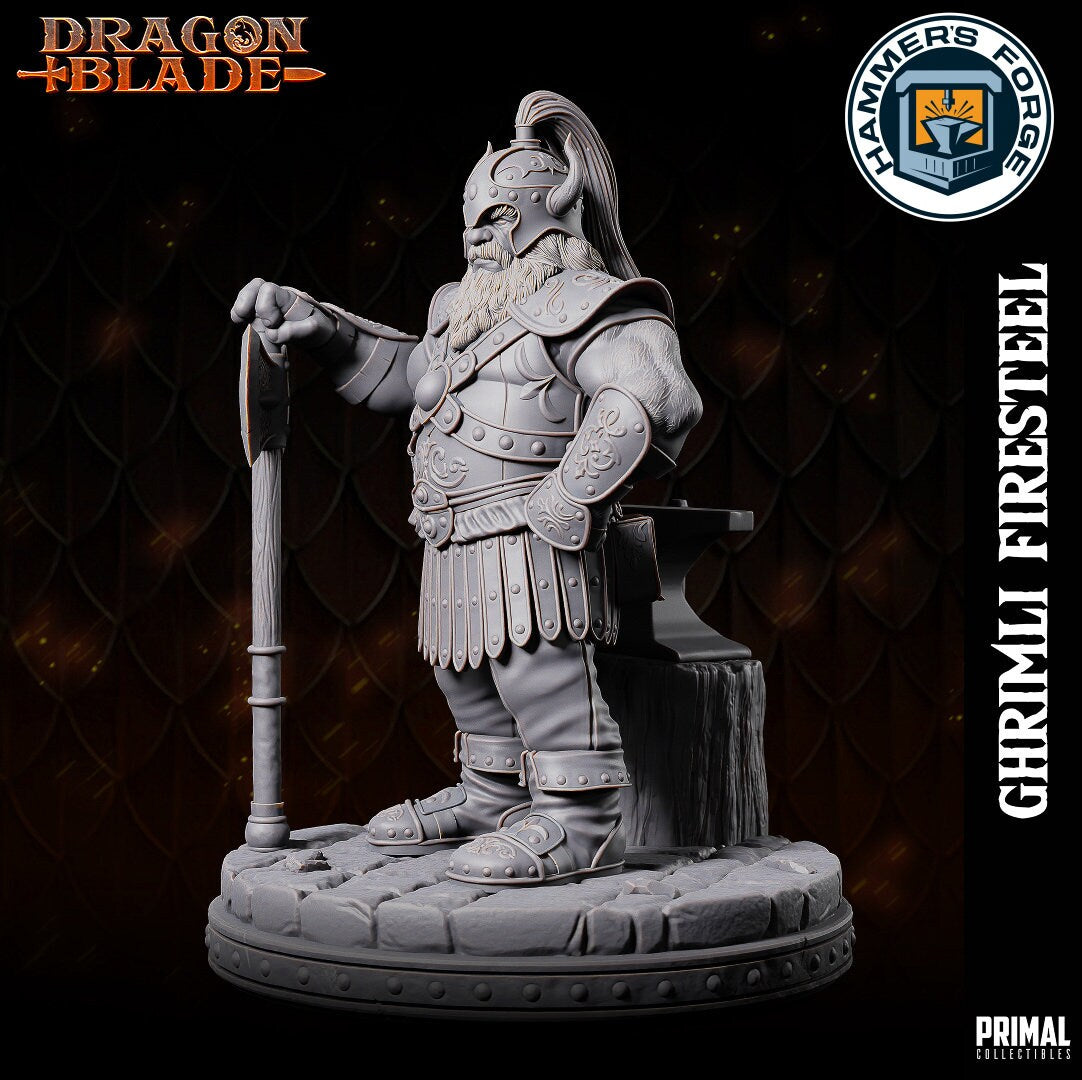 Dwarven Male Fighter Miniature for D&D - TTRPG - 32mm Miniature - Ghrimli - Pathfinder - Unpainted - Primal Collectibles - Dragon Blade