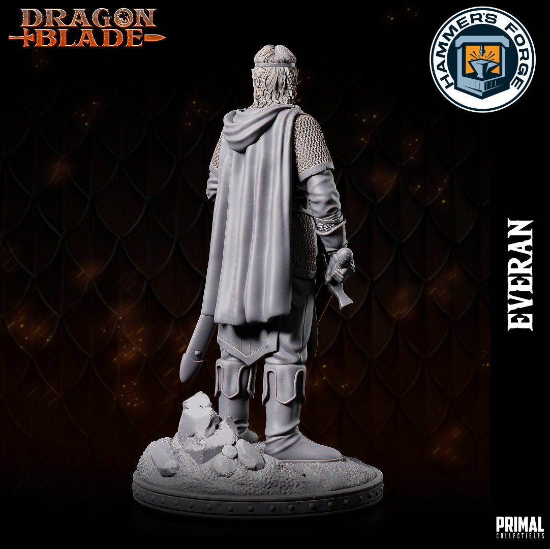 Elven Male Battlemage Miniature for D&D - TTRPG - 32mm Miniature - Everan - Pathfinder - Unpainted - Primal Collectibles - Dragon Blade