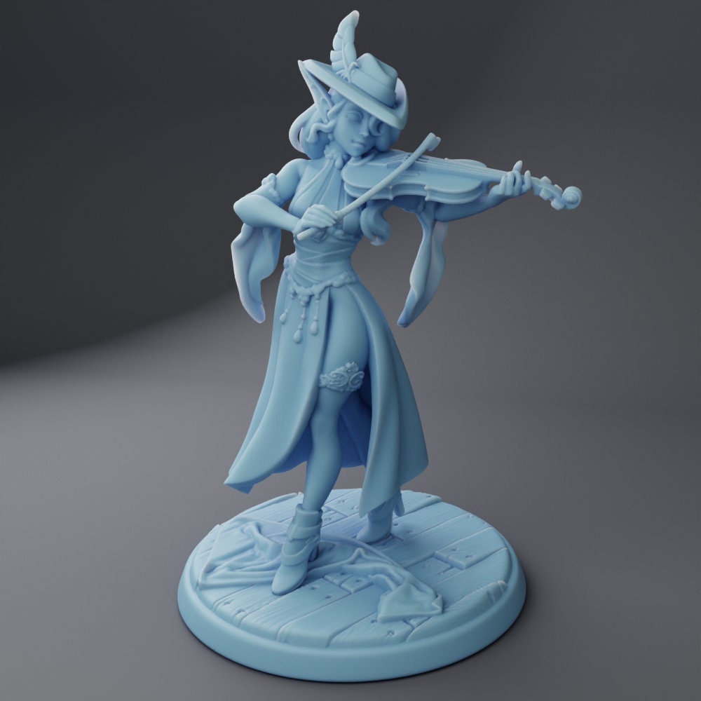 Elven Female Bard - Twin Goddess Miniatures - D&D - Silv - TTRPG - 32mm Miniature - Pathfinder - Unpainted