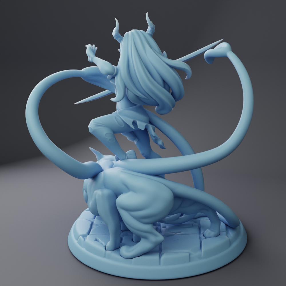 Female Tiefling Rogue - Twin Goddess Miniatures - D&D - TTRPG - 32mm Miniature - Pathfinder - Unpainted