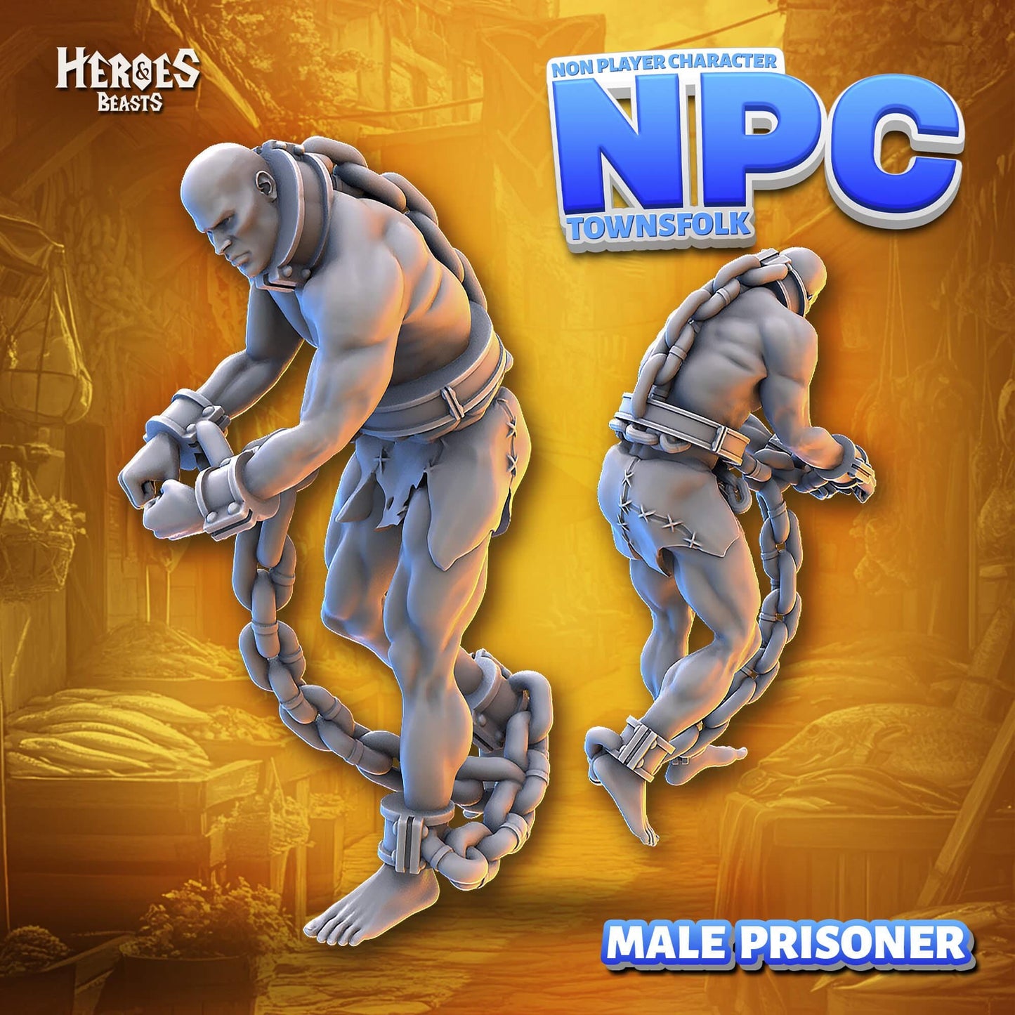 Human Male Prisoner - NPC - TTRPG - 28mm Miniature - D&D - Pathfinder - Unpainted - Heroes and Beasts