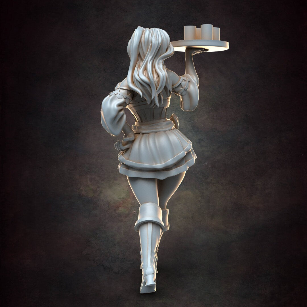 Sexy Barmaid - Tavern - D&D - Busty - Pinup - TTRPG - 32mm Miniature - Pathfinder - Unpainted - Red Clay Collectibles - The Good Ol' Tavern