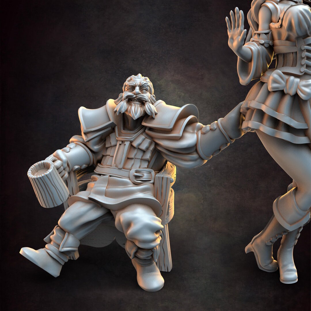 Drunk Dwarves - Dwarf - NPC - TTRPG - 32mm Miniature - D&D - Pathfinder - Unpainted - Red Clay Collectibles - The Good Ol' Tavern