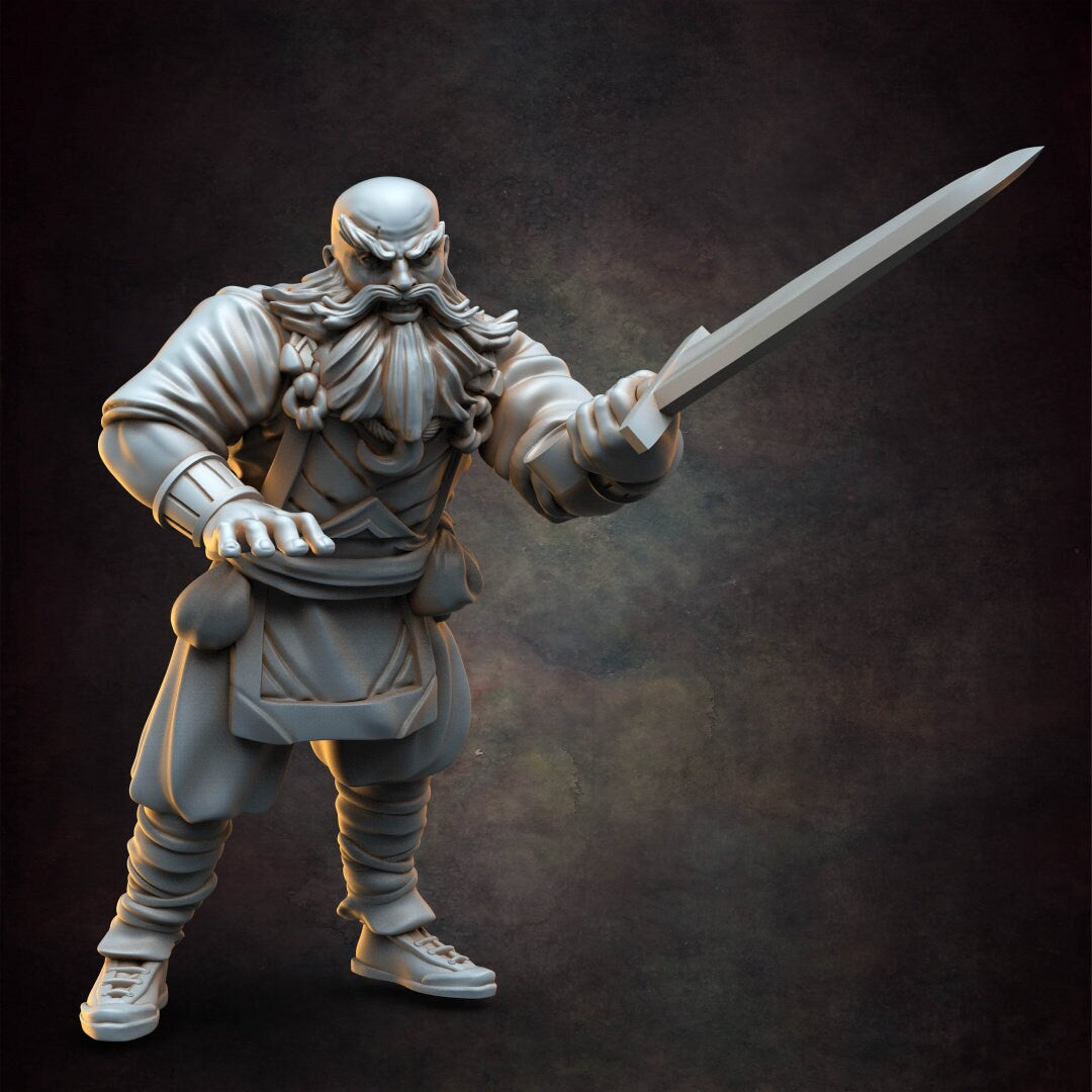 Barkeeper and Bar - Dwarf - NPC - TTRPG - 32mm Miniature - D&D - Pathfinder - Unpainted - Red Clay Collectibles - The Good Ol' Tavern