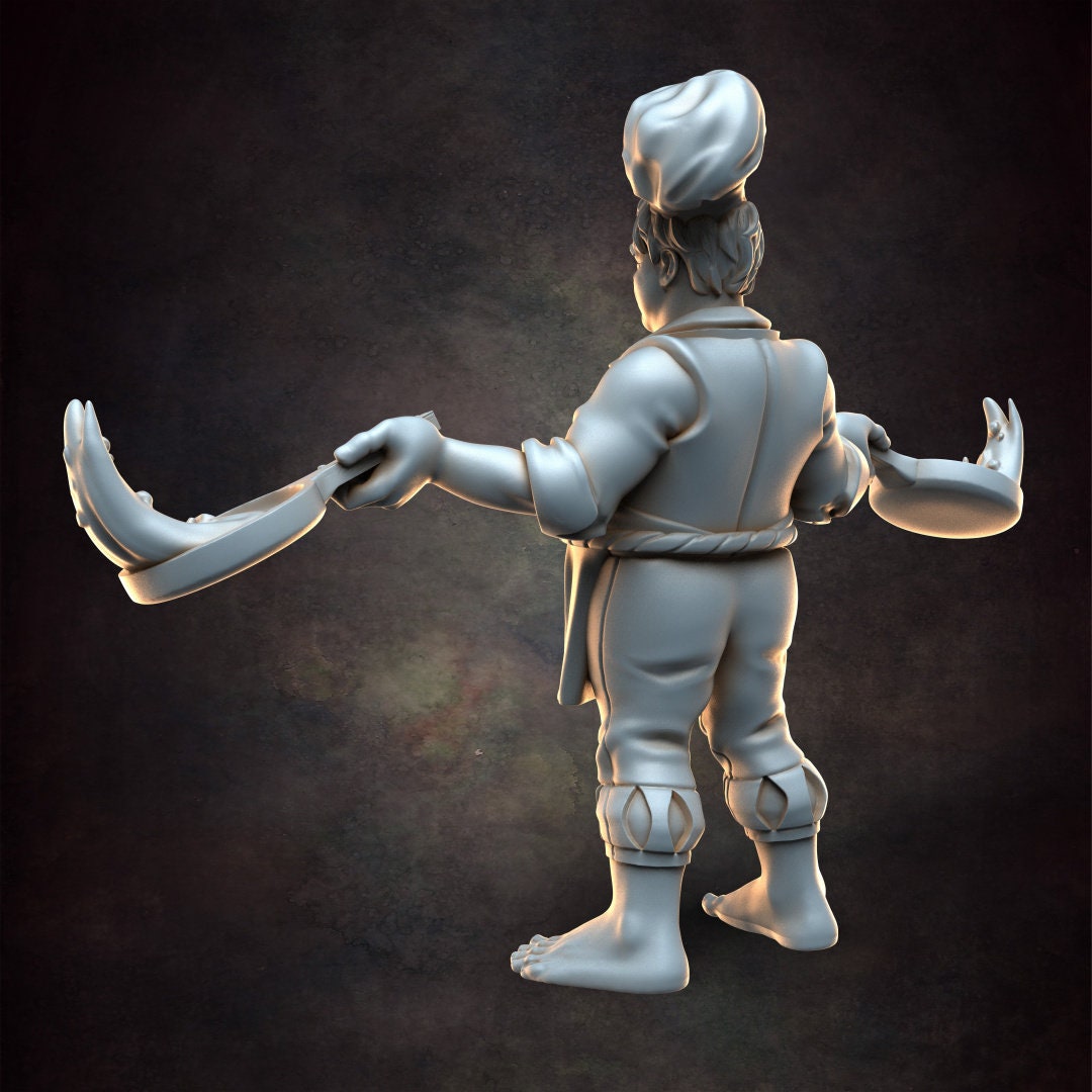 Halfling Cook - D&D - Barefoot - Stew - TTRPG - 32mm Miniature - Pathfinder - Unpainted - Red Clay Collectibles - The Good Ol' Tavern