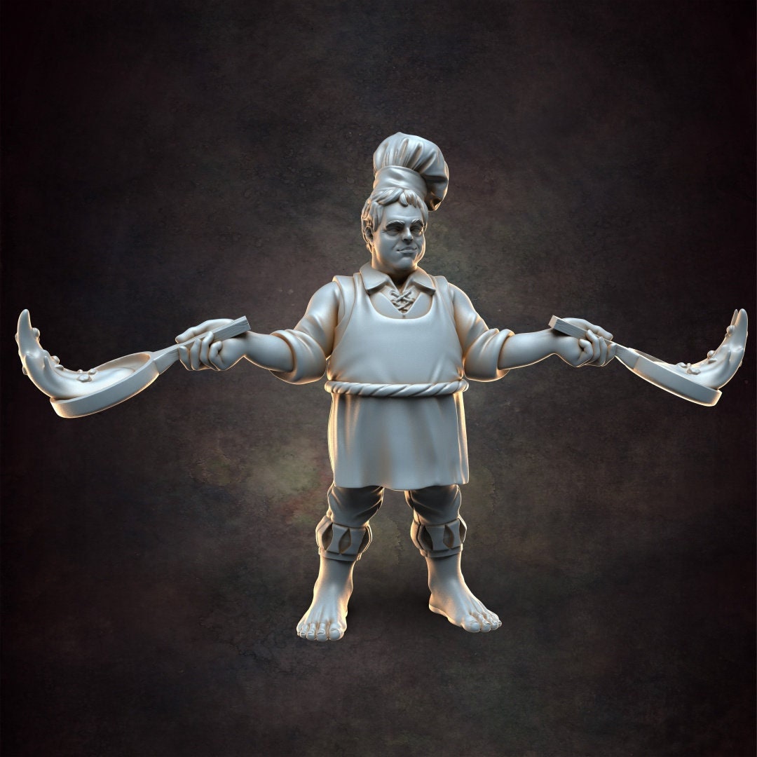 Halfling Cook - D&D - Barefoot - Stew - TTRPG - 32mm Miniature - Pathfinder - Unpainted - Red Clay Collectibles - The Good Ol' Tavern