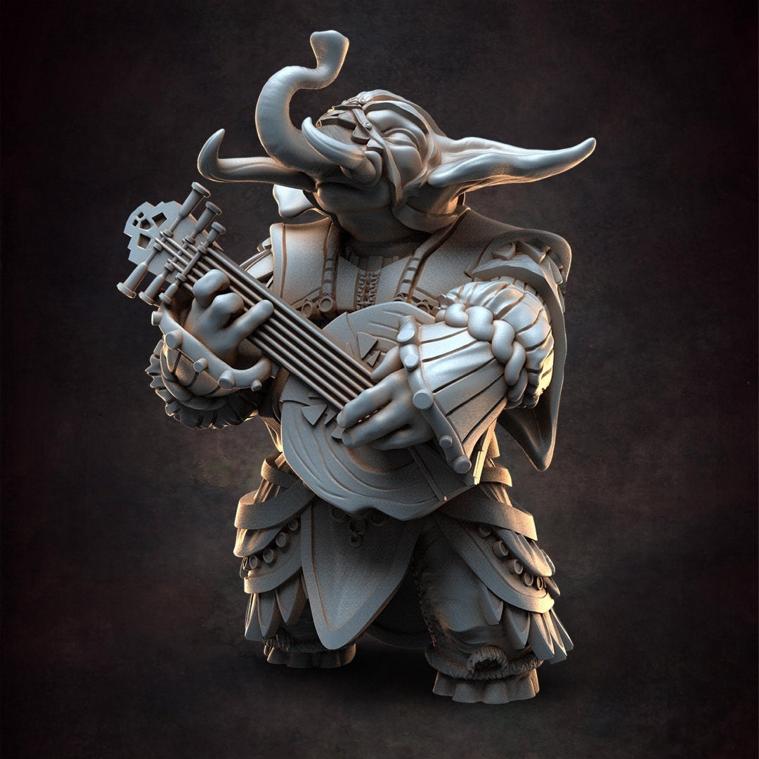 Loxodon Bard - D&D - Elephant - Lute - TTRPG - 32mm Miniature - Pathfinder - Unpainted - Red Clay Collectibles - The Good Ol' Tavern