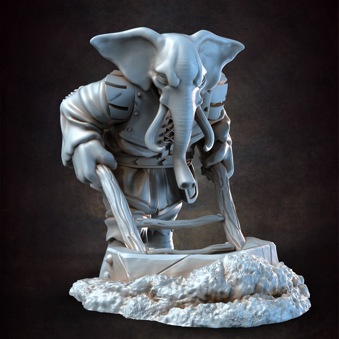 Loxodon Farmer - D&D - Elephant - NPC - TTRPG - 32mm Miniature - Pathfinder - Unpainted - Red Clay Collectibles