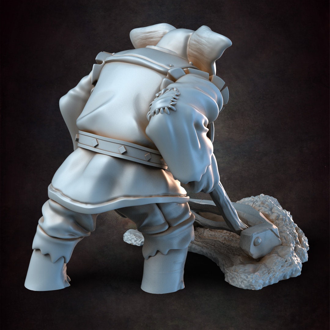 Loxodon Farmer - D&D - Elephant - NPC - TTRPG - 32mm Miniature - Pathfinder - Unpainted - Red Clay Collectibles