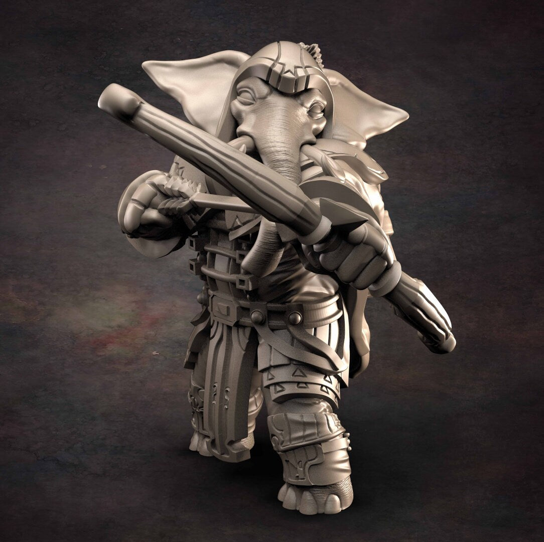 Loxodon Ranger - D&D - Elephant - Ranger - TTRPG - 32mm Miniature - Pathfinder - Unpainted - Red Clay Collectibles