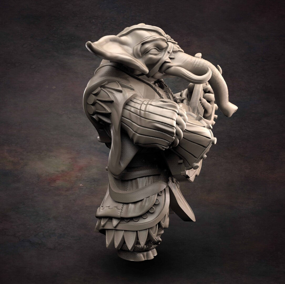 Loxodon Bard 2 - D&D - Elephant - Bard - TTRPG - 32mm Miniature - Pathfinder - Unpainted - Red Clay Collectibles