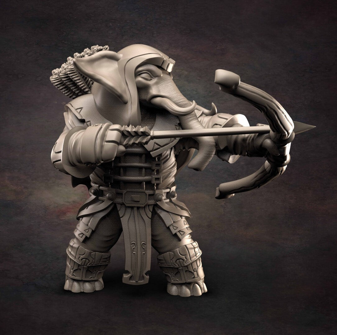 Loxodon Ranger - D&D - Elephant - Ranger - TTRPG - 32mm Miniature - Pathfinder - Unpainted - Red Clay Collectibles