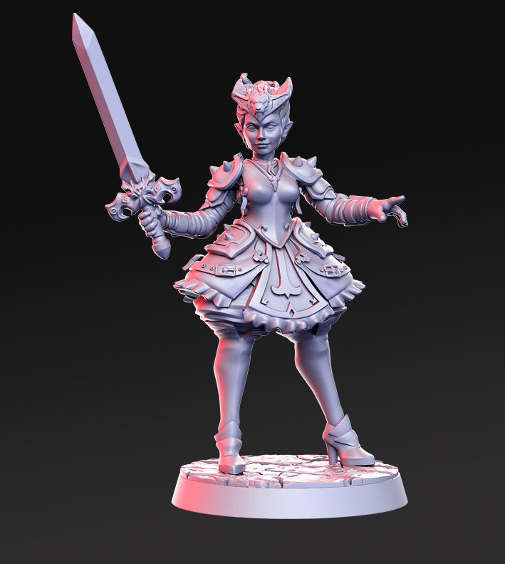 Destiny - Human Female Fighter - Broadsword - D&D - TTRPG - 32mm Miniature - Pathfinder - Unpainted