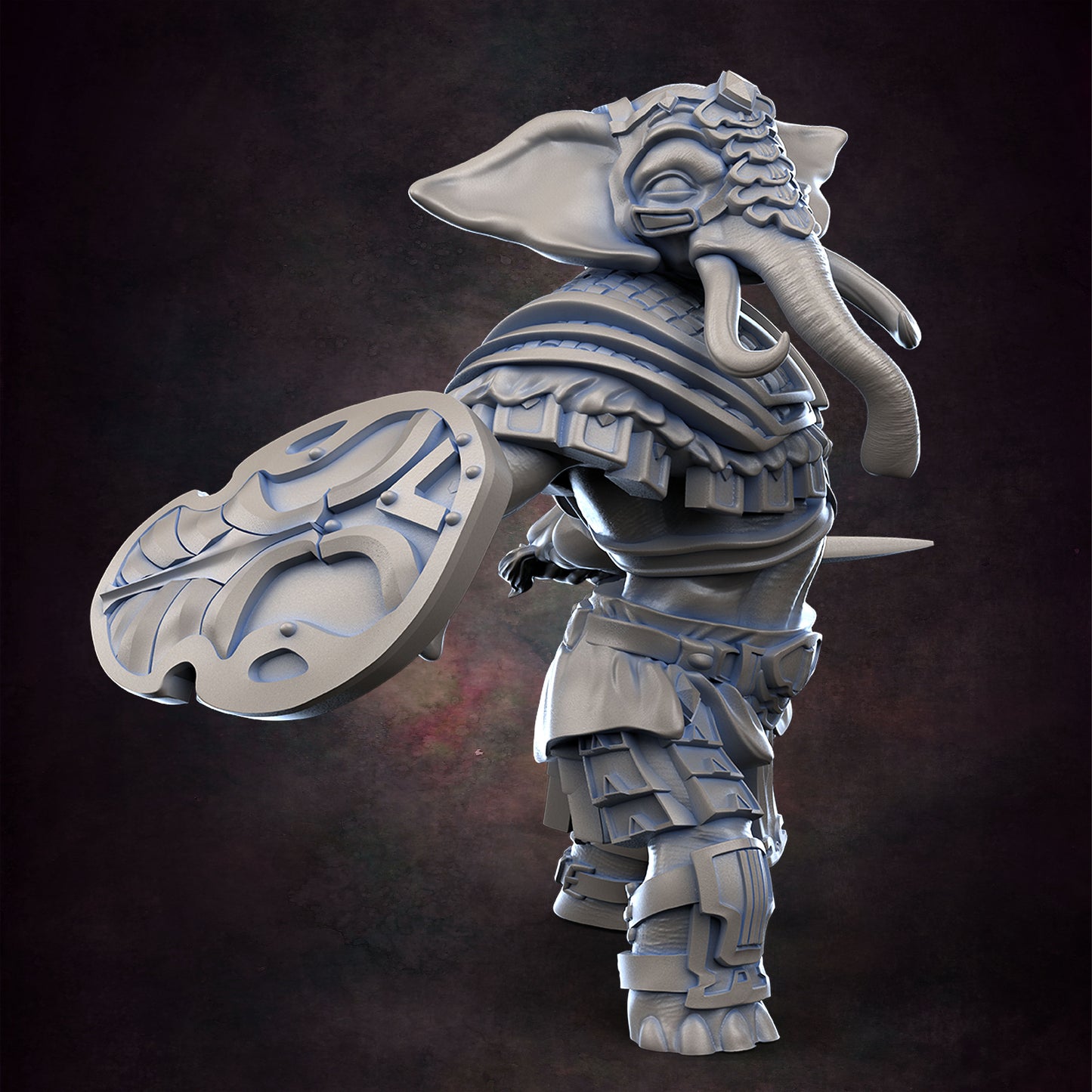 Male Loxodon Fighter Pose 2 - D&D - Elephant - Sword and Shield- TTRPG - 32mm Miniature - Pathfinder - Unpainted - Red Clay Collectibles