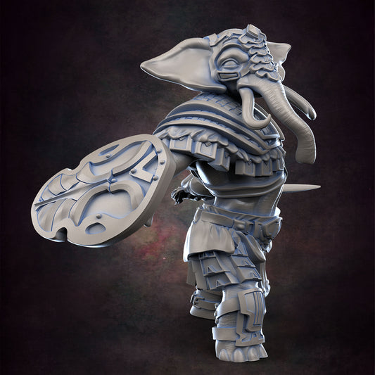 Male Loxodon Fighter Pose 2 - D&D - Elephant - Sword and Shield- TTRPG - 32mm Miniature - Pathfinder - Unpainted - Red Clay Collectibles