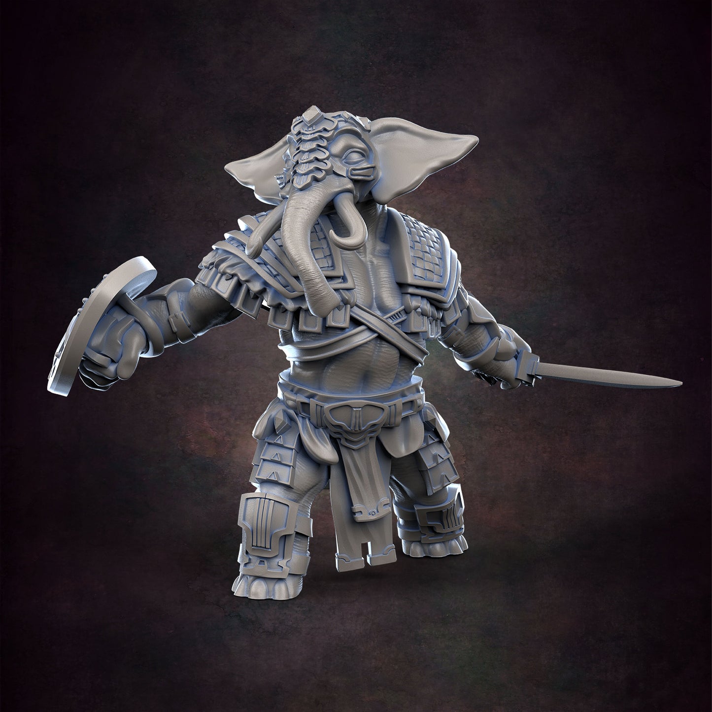 Male Loxodon Fighter Pose 2 - D&D - Elephant - Sword and Shield- TTRPG - 32mm Miniature - Pathfinder - Unpainted - Red Clay Collectibles